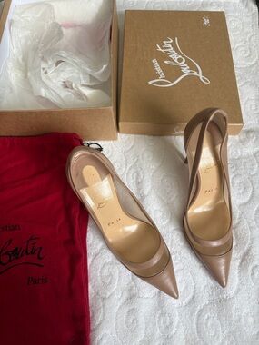 Christian Louboutin Beige Pointed-Toe Slingback Pumps